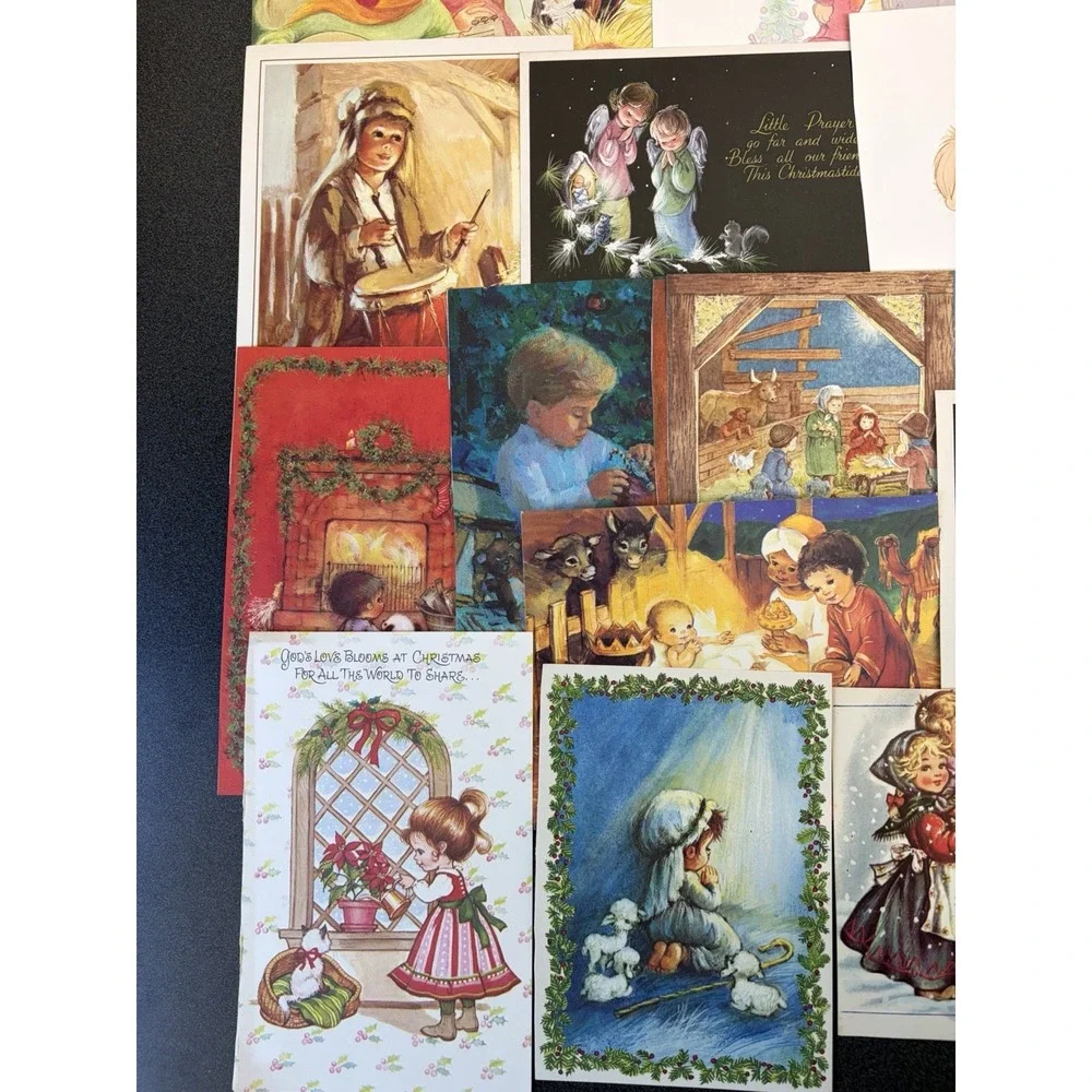 Vintage Christmas Cards Fronts ONLY Kids Children Scrapbooking Crafts Lot of 50+